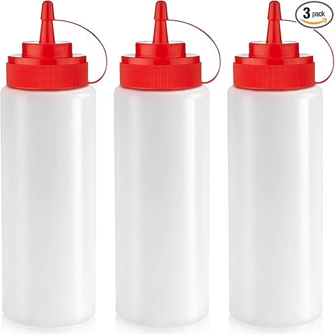 Norcalway 12 oz Condiment Squeeze Bottles for Sauces - Leak Proof Oil, Syrup, Dressing Squirt Bottles - 3 Pack