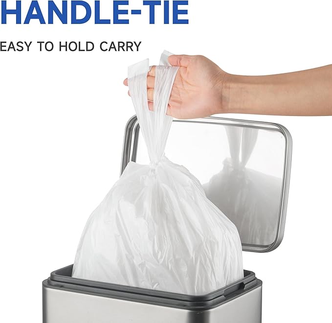 Small Trash Bags with Handles 1.2 Gallon 200 Count White - Ocean Plastic Upcycling - Plastic Garbage Bags, Can Bin & Waste Basket Liner for Kitchen, Bathroom, Office and Pets