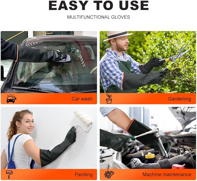 Heavy Latex Chemical Resistant Gloves - Reusable Long Rubber Dishwashing Gloves with Forearm Protection for Men - Waterproof, Industrial Safety Gear, Acid & Alkali Resistant, Oil-Proof，22“XL,1 Pair