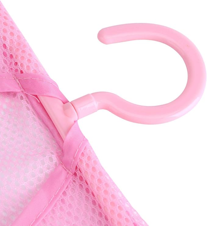 Clothespin Bag, Multi Purpose Hanging Mesh Storage Bag Clothespin Bag with Hanger for Socks Stockings Bra Underwear Bathroom(Pink)