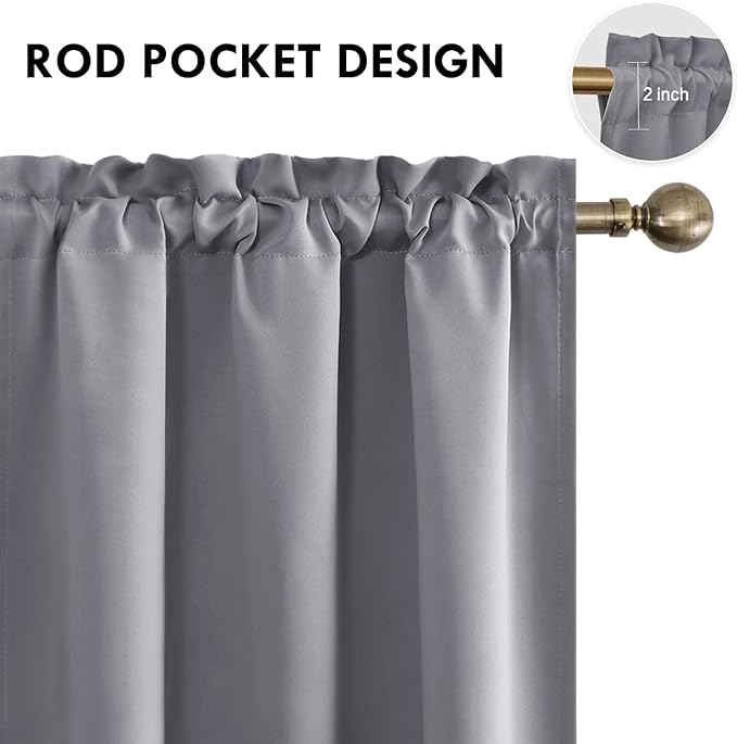 DWCN Blackout Curtains for Living Room Thermal Insulated, Energy Saving & Noise Reducing Bedroom Curtains, Grey, W 70x L 84 Inch, Set of 2 Rod Pocket Curtain Panels