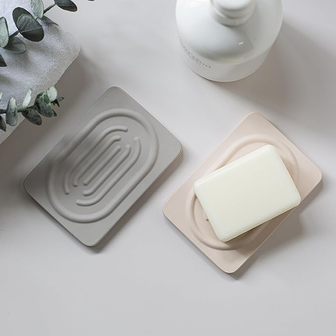 Diatomite Soap Dish for Kitchen Organizer, Quick Dry Sink Caddy Holder for Sponge, Brush, Toothbrush - Fast Absorbing Stone Tray (Light Grey, 4.8" x 3.1")