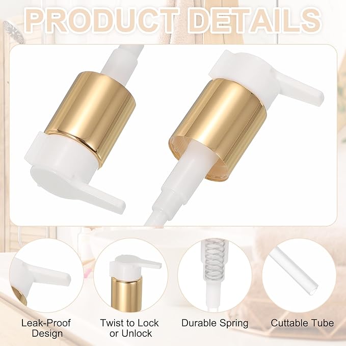 uxcell 4 Pcs Soap Dispenser Pump Heads, Hand Soap Dispensers Top Pumps Replacement Clip-on Pumphead for Standard 24/410 Neck Size Bathroom Lotion Shampoo Bottle, Gold White
