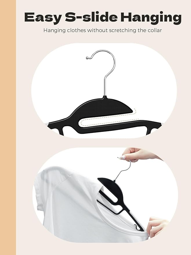 HOUSE DAY Black Plastic Hangers 30 Pack, Slim Space Saving, Non Slip Clothes Hangers with Rubber Pads, Sturdy Heavy Duty Coat Hanger for Closet, S-Shaped Hanger for Shirt, Suit, Pant, Skirt