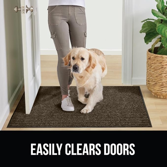 GORILLA GRIP Traffic Guard Door Mat, 59x24, Heavy Duty Welcome Mats, Commercial Office Space Doormat, Waterproof, Fade Resistant, Strong Rubber Backing, Low Profile, Shoe and Boot Scraper, Brown
