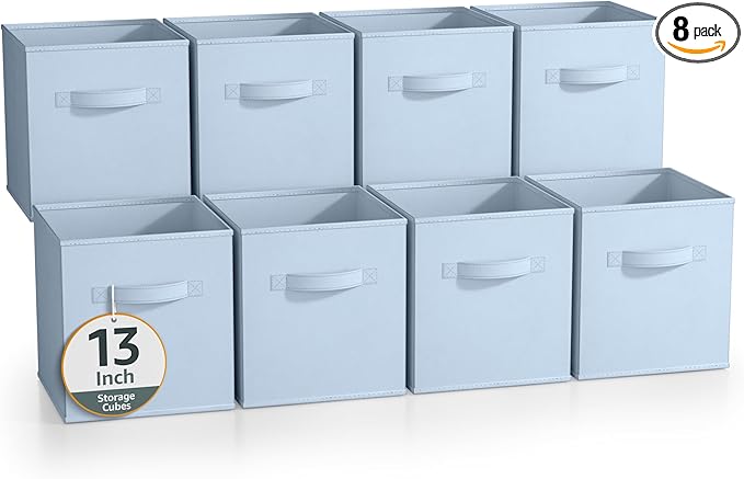 Sorbus 13 Inch Storage Bins - Sturdy Collapsible Fabric Storage Cubes with Handle - 8 Foldable Baskets for Organizing Clothes, Toys, Books - Storage Baskets for Shelves, Closets
