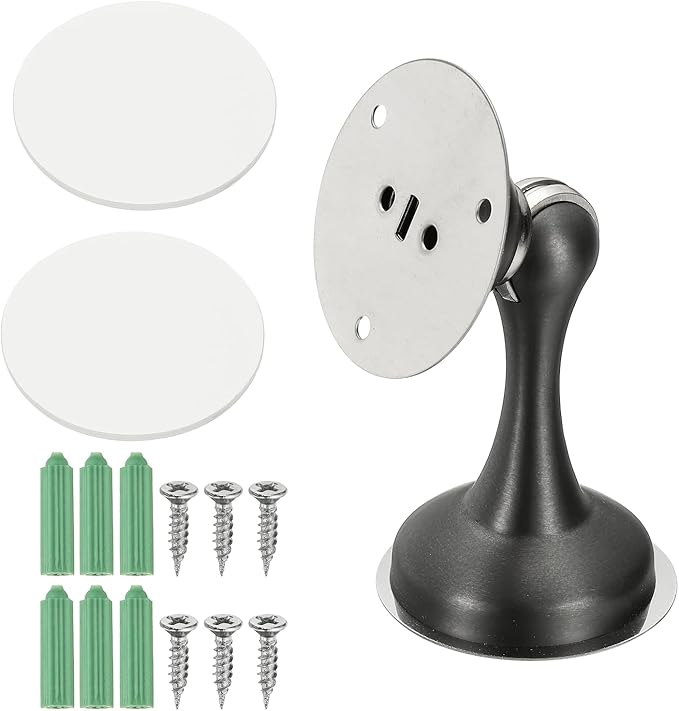 uxcell Magnetic Door Stopper, Stainless Steel Heavy Duty Door Holder, No Drilling Doors Knob Wall Protector with Self-AdhesiveTapes and Screws for Home Office Wall Floor Mounting, Gray