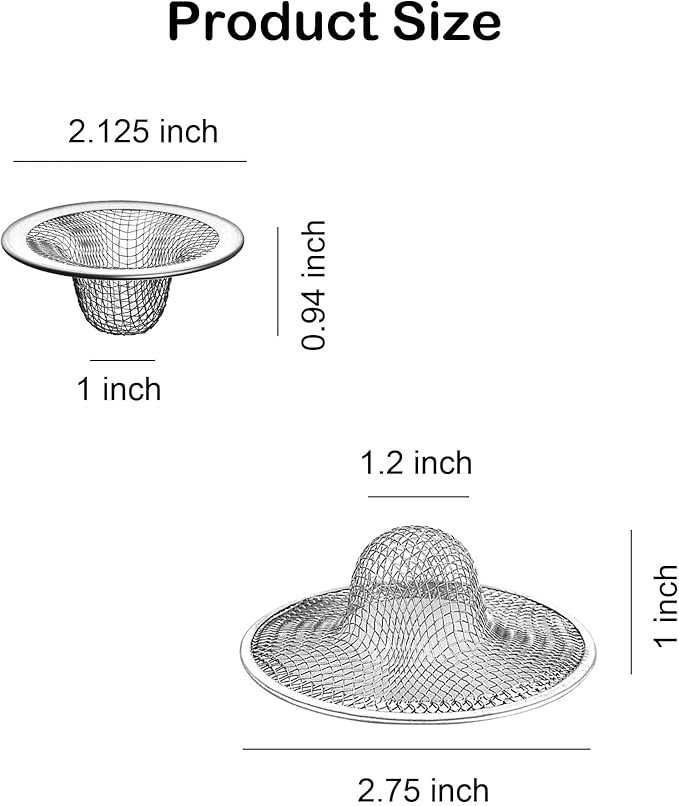 25PCS Bathroom Mesh Sink Drain Strainer, 2.75" & 2.125'' Stainless Steel Slop Basket Filter Trap, Mesh Tub Strainer Bathtub Drain Filter Screen for Bathroom Bathtub Laundry Lavatory Balcony RV Utility