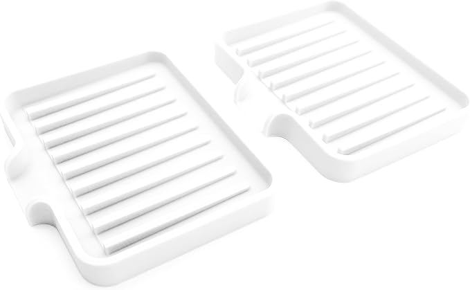 Happitasa Silicone Soap Dish Tray and Sponge Holder with Drain Chute, Pack of 2 | Bathroom and Kitchen Sink Organizer Caddy (White, 5.2"x4", 7.2 Ounces)
