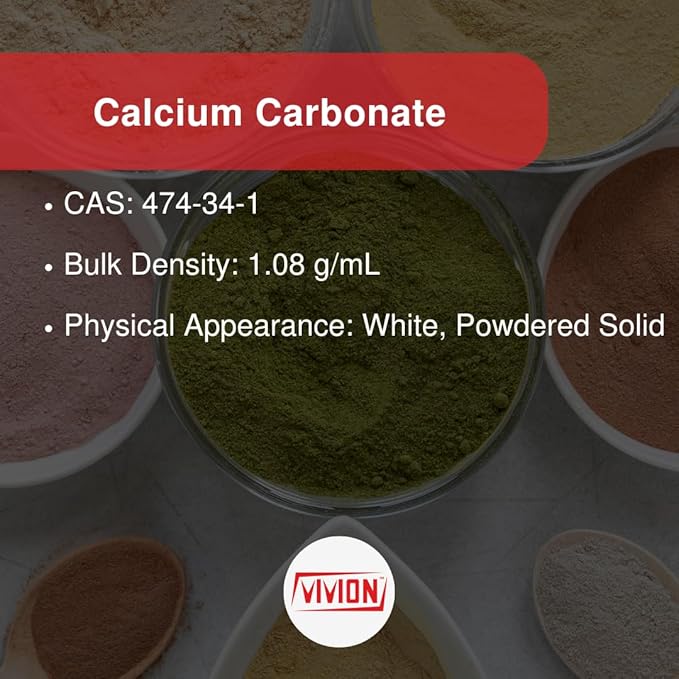 Calcium Carbonate Powder - Bulk 1 kg (2.2 lb) - 100% Pure Food Grade Limestone Supplement Ingredient - Wine Deacidification & Anticaking Antacid Excipient - Chalk Paint Filler Whiting Window Treatment