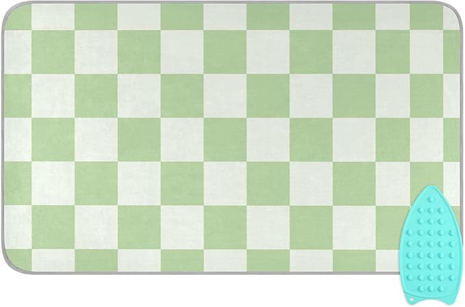 Checkered Mint Green White Plaid Ironing Mat for Table top Portable Ironing Pad Blanket for Washer Dryer Countertop Travel