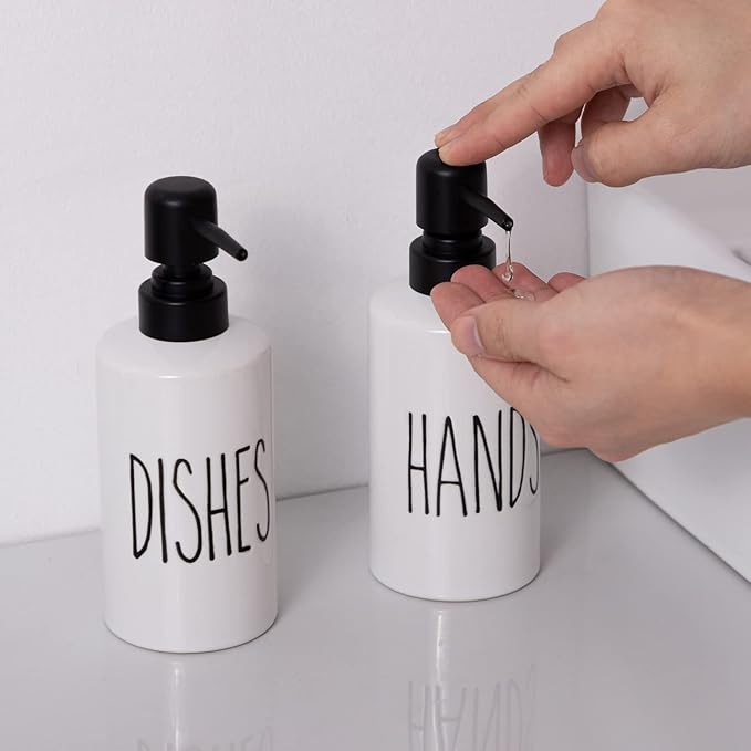 FE Hand Soap Dispenser, 10oz Ceramic Soap Dispenser for Bathroom with Plastic Pump(Hands)
