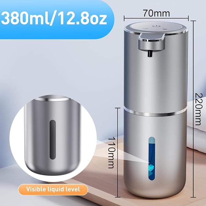 Automatic Foaming Soap Dispenser Foaming Hand Sanitizer Touchless 1500mAh Soap Dispenser Rechargeable with Sensor for Bathroom Kitchen 13.5oz/380ml