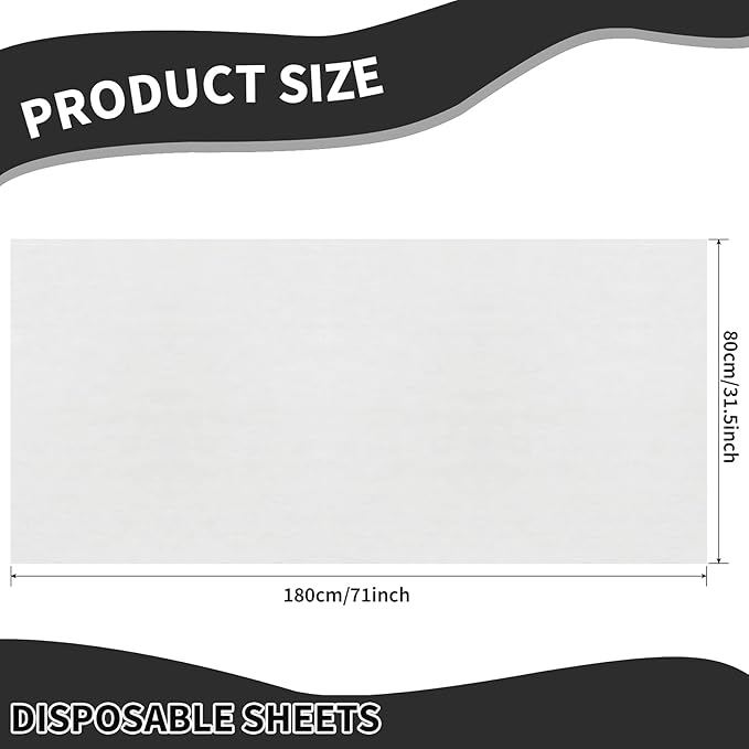 Breling 100 Pcs 31.5 x 71 Inch Disposable Bed Sheets Oil-proof PE Film Massage Table Sheets Non-woven Fabric Spa Waterproof Bed Cover Breathable for Beauty Salon Hotels Tattoo Waxing(White)
