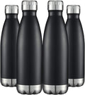 HASLE OUTFITTERS 17oz Stainless Steel Water Bottles Bulk, Vacuum Insulated Water Bottles Double Walled Reusable Metal Sports Water Bottles Keep Drinks Hot and Cold, Black, 4Packs