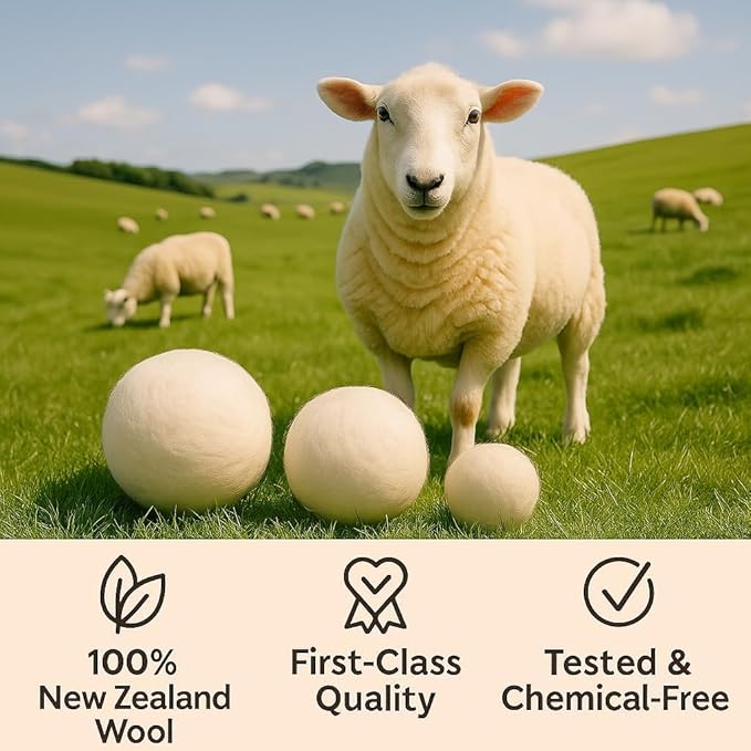 Wool Dryer Balls – 4XL Pack + 2 Essential Oils – 100% Pure New Zealand Wool – Eco-Friendly Fabric Softener