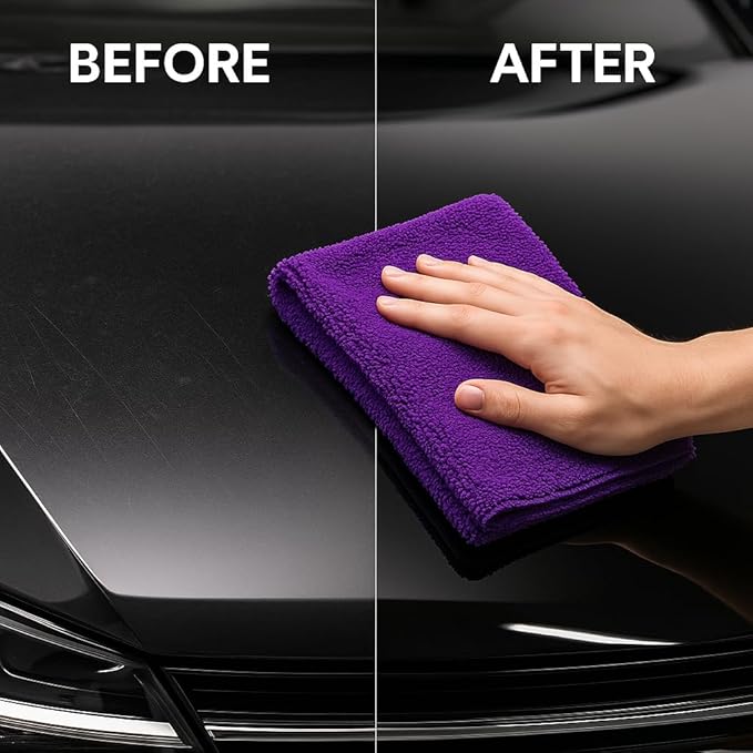 4 Pack Pak Details Edgeless Microfiber Towels for Cars | 16x16 Ultra-Soft, Scratch-Free & Lint-Free Car Detailing Microfiber Cloths for Buffing & Coating | Seamless Finish Auto Cleaning Cloths