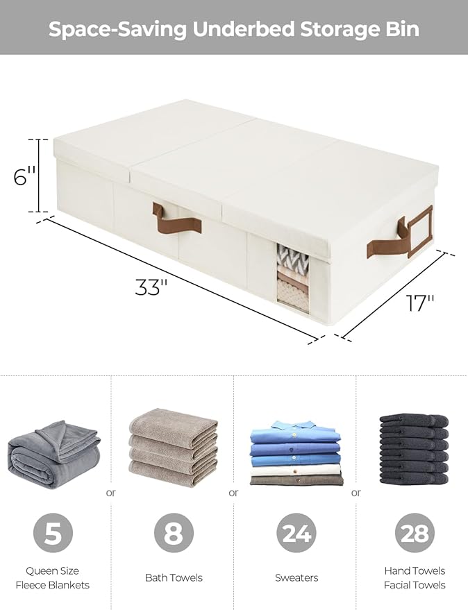 StorageWorks 2-Pack Large Under Bed Storage Bins with Lids, Underbed Storage Containers with Handles and Label Holder, Closet Organizer for Clothes, Blankets, Sweater