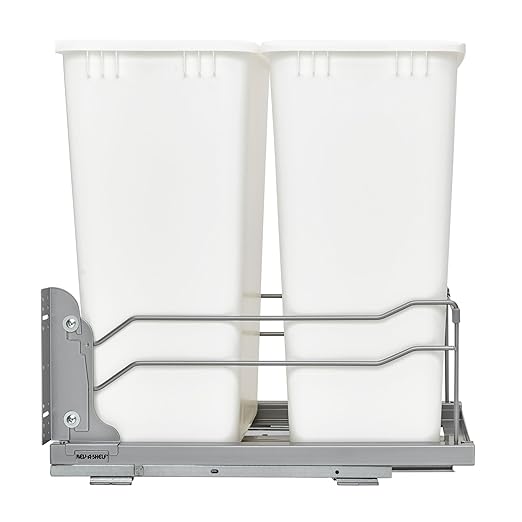 Rev-A-Shelf Double Pullout Trash Cans for Full Height Kitchen Cabinets 50 Quart 12.5 Gallon with Soft-Close Slides, White, 53WC-2150SCDM-211