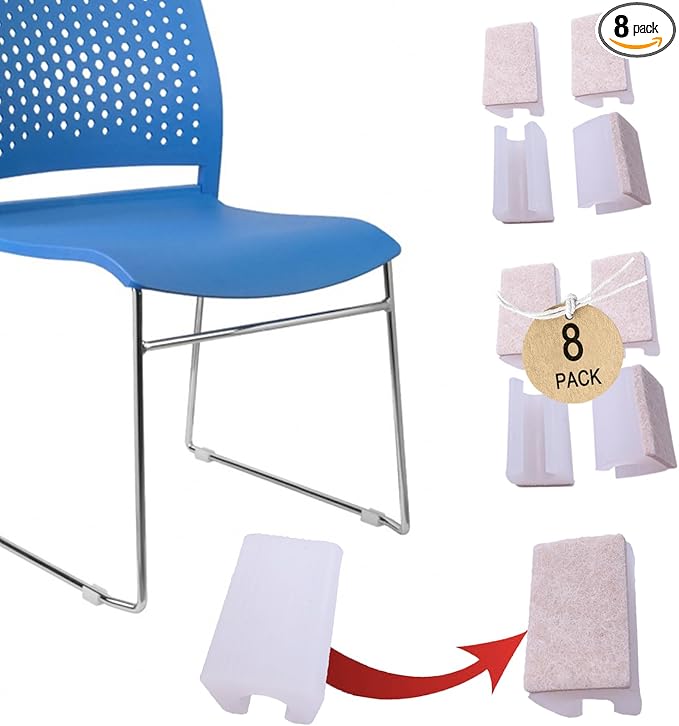 Rectangle U Shaped Chair Leg Tips Caps with Felt Pads,Furniture Feet Protector Slide Smoothly Glides No Scratches No Noise Protect Hardwood Floor,Fit 14mm(9/16inch) Diameter Tubular Leg (White 8PCS)