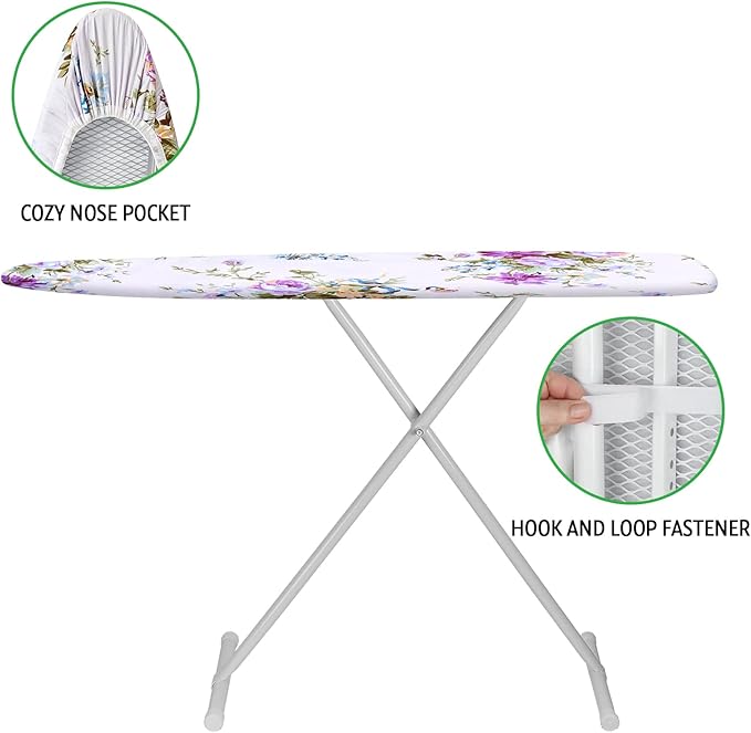 Ironing Board Cover and Pad 15x54 Inch Standard Ironing Board Cover with Elastic Edge and Hook and Loop Fasteners Scorch and Stain Resistant Cotton Ironing Covers