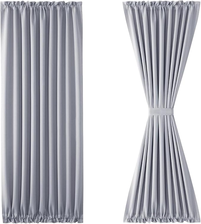 DWCN French Door Curtains – Rod Pocket Thermal Blackout Curtain for Doors with Glass Window, Kitchen and Patio Doors for Privacy, 54 X 72 Inches Long, 1 Curtain Panel with Tieback，Silver Grey
