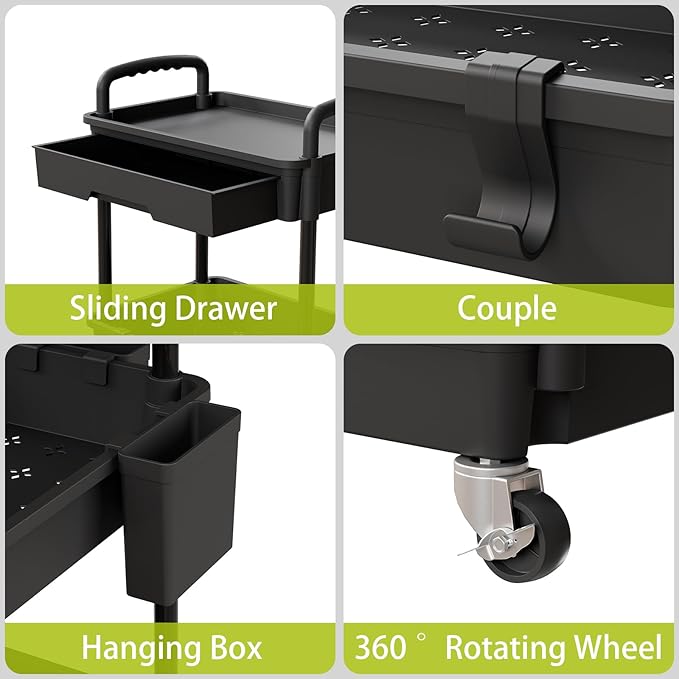 4 Tier Rolling Cart Organizer,Art Craft Diaper Bedside Snack Laundry Room Bathroom Organizer Narrow Thin Slim Rolling Trolley Utility Cart with Wheels for Kitchen,Office(Black)