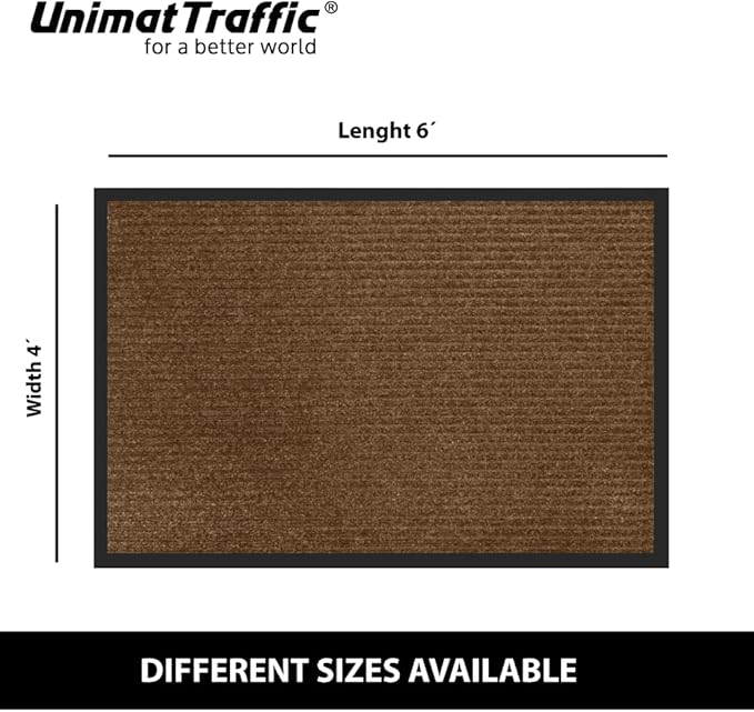 UNIMAT Traffic Guard Door Mat, 3´x 5´, Heavy Duty Waterproof Doormat, Stain and Fade Resistant Welcome Mats, Durable Rubber Backing, Low Pro le Entryway Rug, Shoe and Boot Scraper, Brown