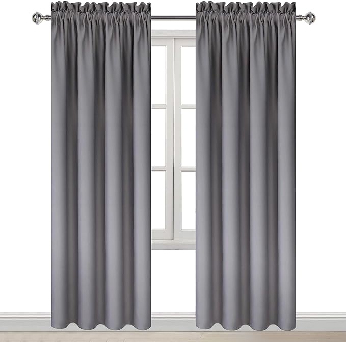 DWCN Blackout Curtains for Bedroom – Thermal Insulated Energy Saving Drapes for Living Room, Grey, W 38 x L 84 Inch, Set of 2 Rod Pocket Curtain Panels