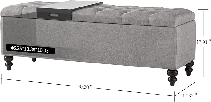 Storage Ottoman 50.2 Inches Upholstered Fabric Storage Ottoman Bench，Button Tufted Ottoman with Storage for Living Room，Bedroom End of Bed Bench Withstands 301lbs(Grey-TP)