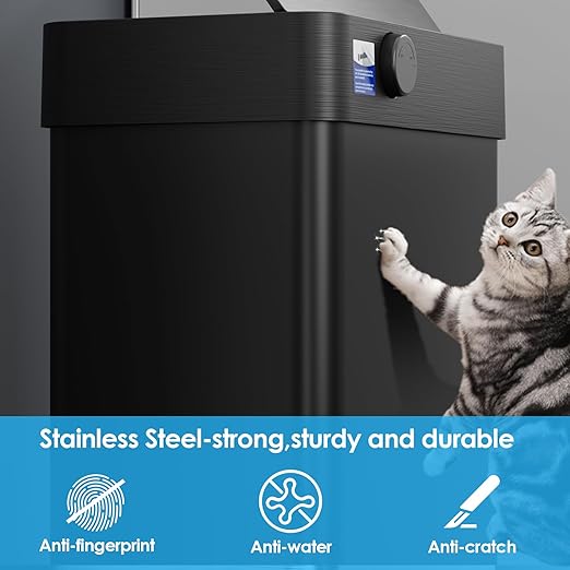 TLSUNNY 16 Gallon Motion Sensor Trash Can,Touchless Automatic Garbage Can,Brushed Stainless Steel Smart Bin,with Bag Holder,Soft Close Lid,for Kitchen,Office,RV,Bedroom,Living Room (Black, 60L)
