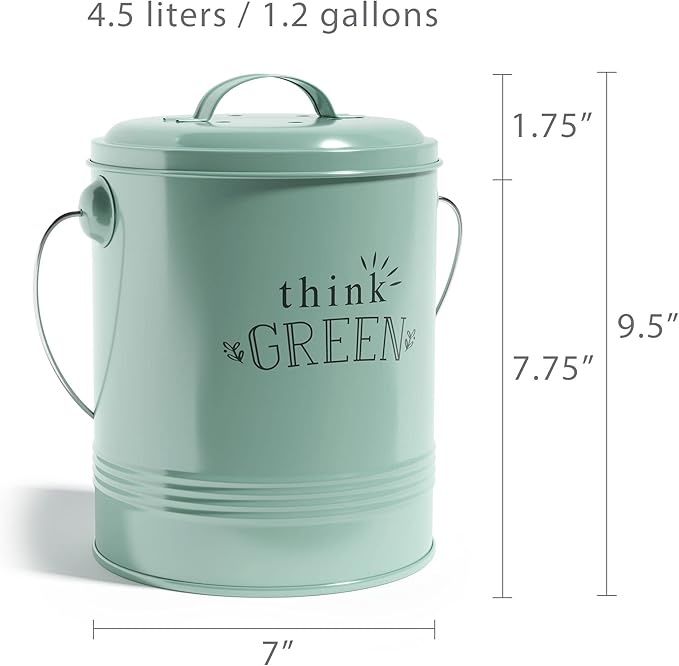 Barnyard Designs Compost Bin for Kitchen Counter - 1.2 Gallon Countertop Composter with Extra Smell-Absorbing Filters and Inner Bucket for Easy Cleaning - Food Waste Bin for Kitchen with Lid (Mint)