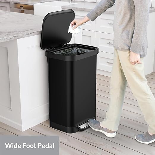 Glad Stainless Steel Step Trash Can, Series 2 with Clorox Protection - Large Black Kitchen Garbage Bin with Soft Close Lid, Foot Pedal and Waste Bag Roll Holder, 20 Gallon