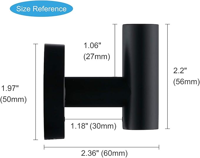 TASTOS Matte Black Bathroom Towel Coat Hook Stainless Steel, 2 Pack Robe Clothes Cabinet Closet Sponges Hooks Holder Round Style Heavy Duty Wall Hook for Bathroom Kitchen Hotel Wall Mounted