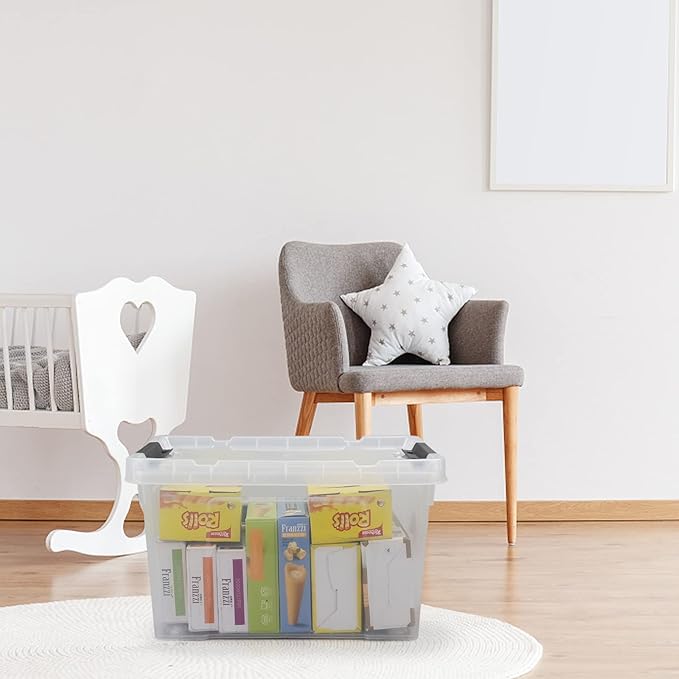 Pekky 22 Qt Clear Plastic Storage Bins with Lids and Wheels, 6 Packs Plastic Latching Container Box for Organizing