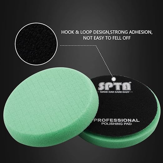 Green Heavy Cut Pad, Buffing Polishing Pads, SPTA 1Pc 5.5 Inch Face for 5 Inch 125mm Backing Plate Compound Buffing Sponge Pads for Car Buffer Polisher Compounding, Polishing and Waxing -FPTSS5G
