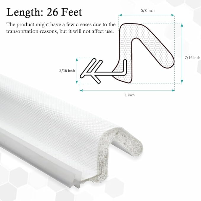 Kerf Weather Stripping Door Seal Strip 26 Ft Q Foam Door Weatherstrip Seal with Slot Card Slot Installation, Easy Cut to Size (White)