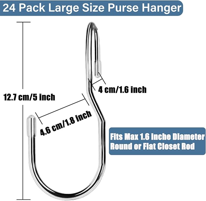24-Pack Purse Hangers for Closet, Large 5-inch Twist Design Hooks for Bags, Purses, Handbags, Belts, Scarves, Hats (Platinum)