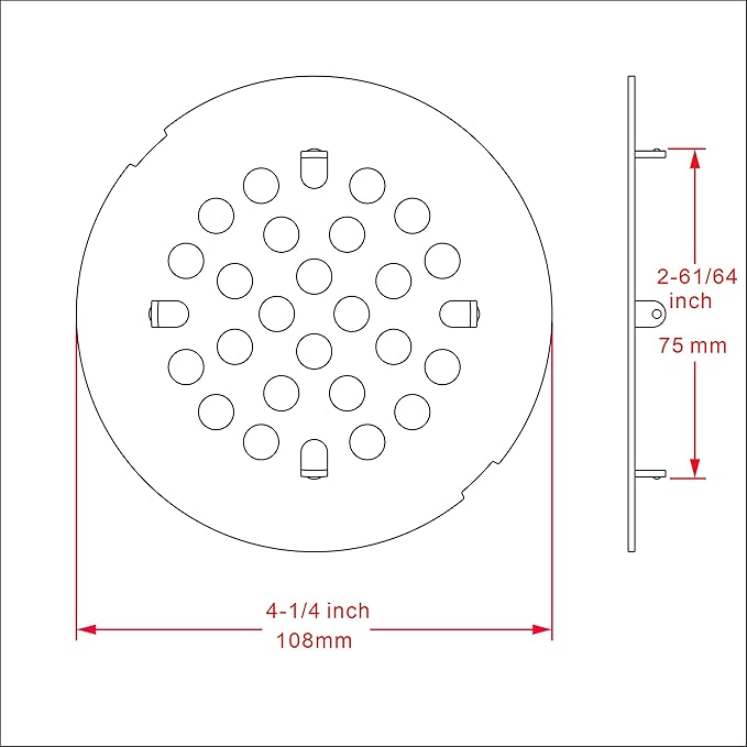 rrajj 4-1/4 (4.25) Inch(108mm) Round Snap-in Shower Floor Drain Cover Replacement Cover (Chrome)