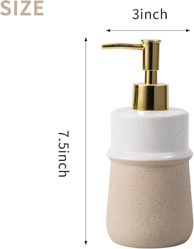 Beige Ceramic Soap Dispenser for Kitchen, Refillable Hand Dispenser with Rust Proof Stainless Steel Pump, 12Oz Lotion Dispenser Bathroom for Dish Soap, Hand soap.