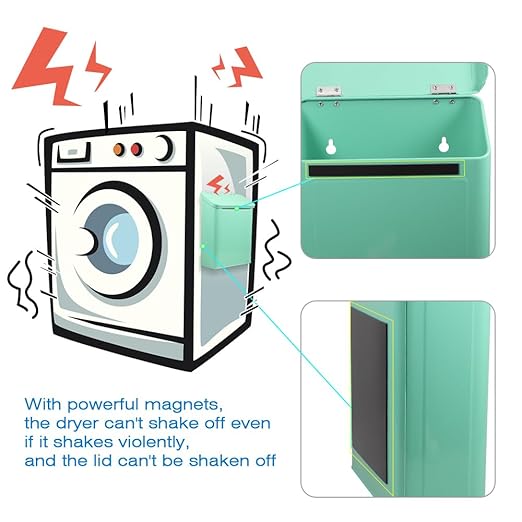 Picowe Magnetic Laundry Storage, Large Metal Lint Holder Bin with Lid for Laundry Room, Space-Saving Trash Container Hanging on Dryer, Washer or Wall Mount Trash Bin (Green)