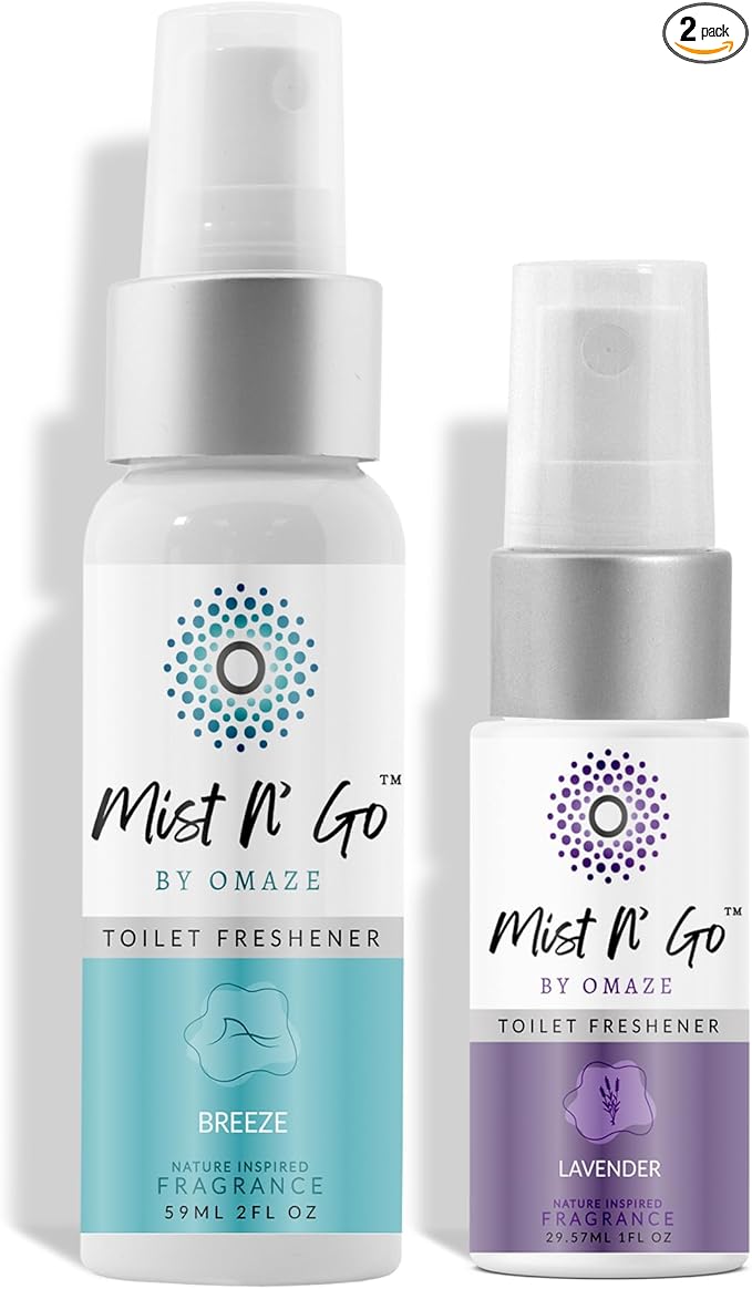 Mist N' Go Omaze Travel Bathroom Spray - Toilet Odor Eliminator & Air Freshener - Popular Mix, Daily Pack (2oz + 1oz)