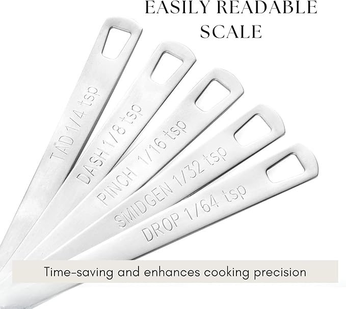 5Pcs Teaspoon Measuring Spoons, 1/4 tsp, 1/8 tsp, 1/16 tsp, 1/32 tsp, 1/64 tsp Metal Measuring Spoons Set, Stainless Steel Cooking Baking Tiny Measuring Spoon for Powders, Spices, Salt