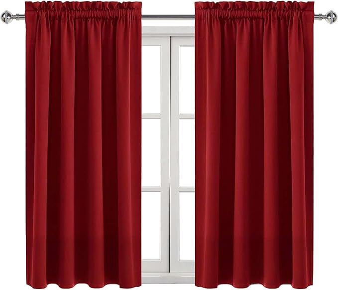 DWCN Christmas Burgundy Room Darkening Blackout Curtains - Thermal Insulated Privacy Energy Saving Window Curtain Drapes 38 x 54 inch Length, Set of 2 Bedroom Living Room Curtains