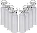 Neihepal 20 oz Insulated Water Bottles Bulk 8 Pack,Stainless Steel Double Wall Sport Bottle with Lid of Handle,Metal Reusable Flask with Cup Cap for School,Hikers,Gift (White,Set of 8)