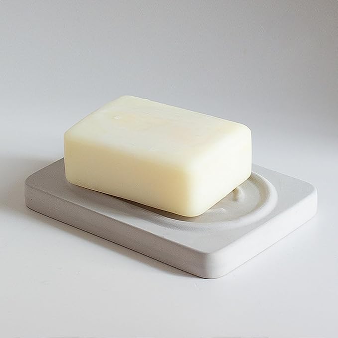 Diatomite Soap Dish for Kitchen Organizer, Quick Dry Sink Caddy Holder for Sponge, Brush, Toothbrush - Fast Absorbing Stone Tray (Light Grey, 4.8" x 3.1")