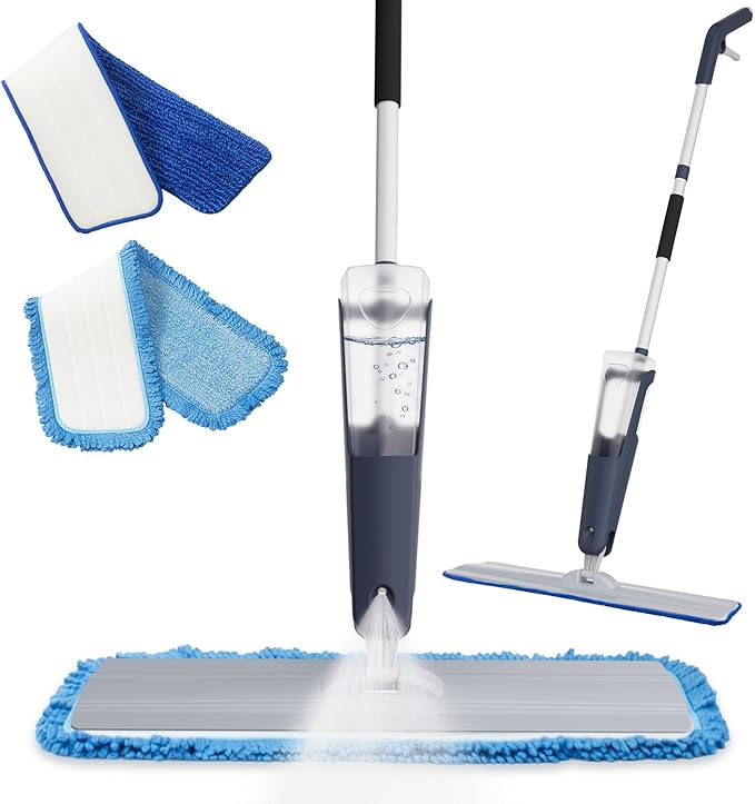 24" Microfiber mop for Floor Cleaning System, Commercial Heavy-Duty Wet Dry mops with Spray Mode, 28oz Tank, 2 Washable Pads, for Kitchen, Lobby, Pool, Factory, Office
