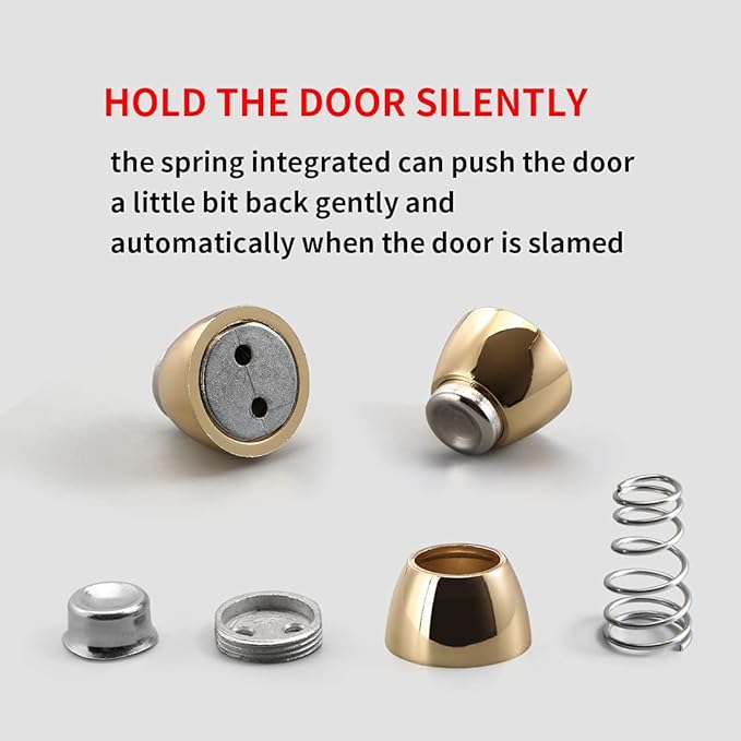 YAGU 1 Pack Magnetic Door Stopper Catch, Zinc Alloy Bright Gold Door Stops Holder Wall Floor Mounted, Magnet Metal Soft-Catch Doorstop
