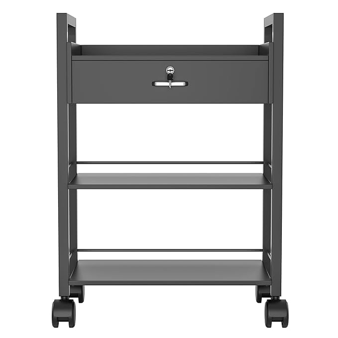 Paddie Salon Trolley Cart, Salon Tray Wooden Mobile Utility Cabinet with 1 Drawer 2 Trays, Rolling Storage Station Medical Esthetic Supply Holder for Beauty Spa (1 Drawer, Black)