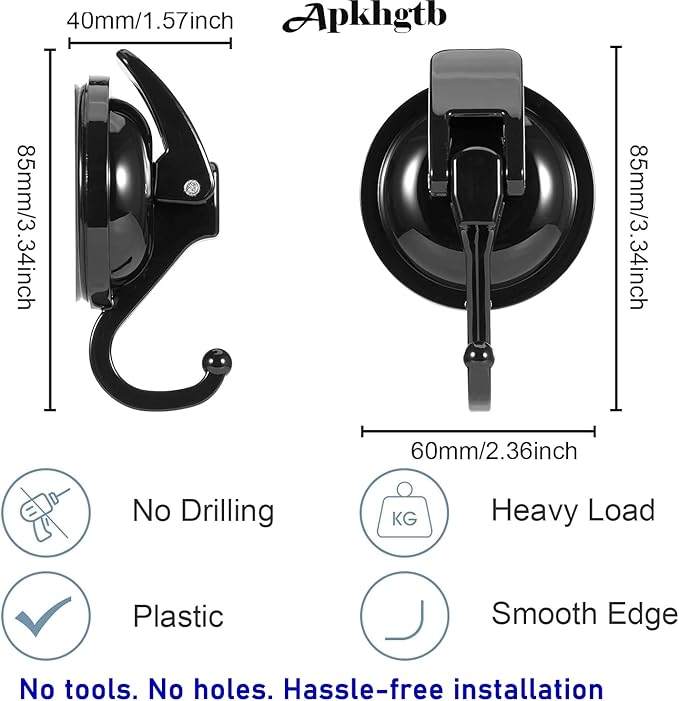 Wreath Cup Hook, Easy to Install and Remove, No Hole Punched,Black- Plated Plished Super Suction Hanger for Kitchen，Bathroom and Restroom,4Pack